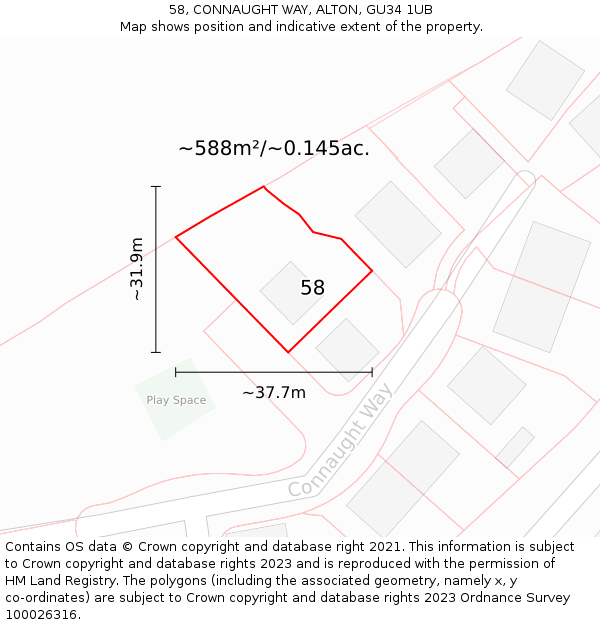 58, CONNAUGHT WAY, ALTON, GU34 1UB: Plot and title map