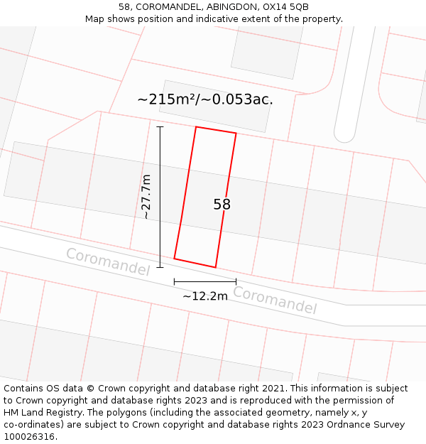 58, COROMANDEL, ABINGDON, OX14 5QB: Plot and title map