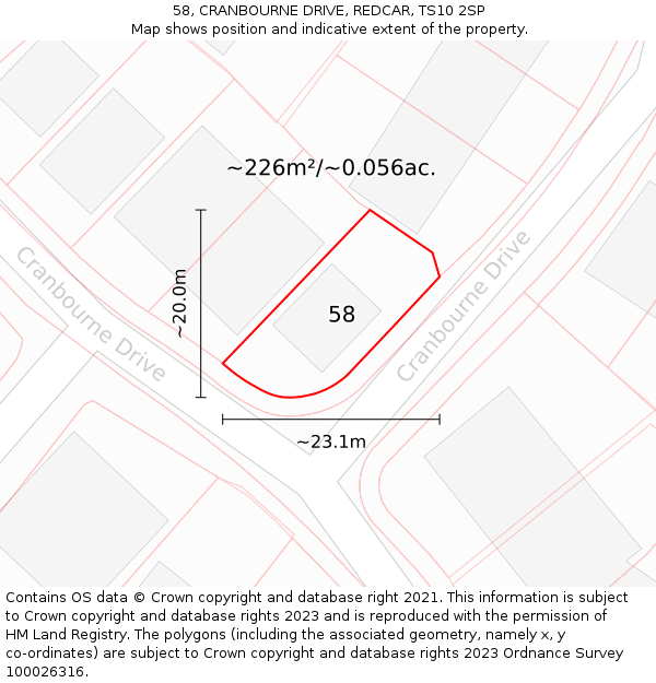 58, CRANBOURNE DRIVE, REDCAR, TS10 2SP: Plot and title map