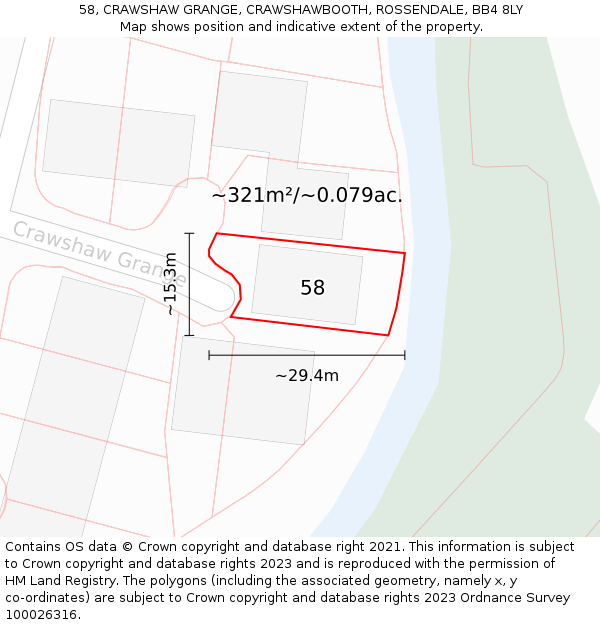 58, CRAWSHAW GRANGE, CRAWSHAWBOOTH, ROSSENDALE, BB4 8LY: Plot and title map