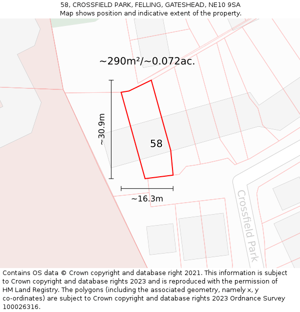 58, CROSSFIELD PARK, FELLING, GATESHEAD, NE10 9SA: Plot and title map