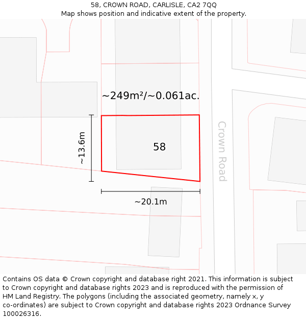 58, CROWN ROAD, CARLISLE, CA2 7QQ: Plot and title map