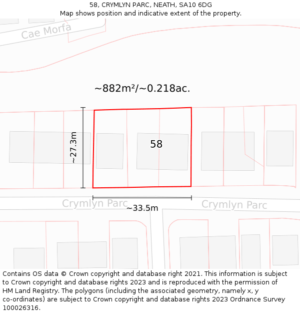 58, CRYMLYN PARC, NEATH, SA10 6DG: Plot and title map