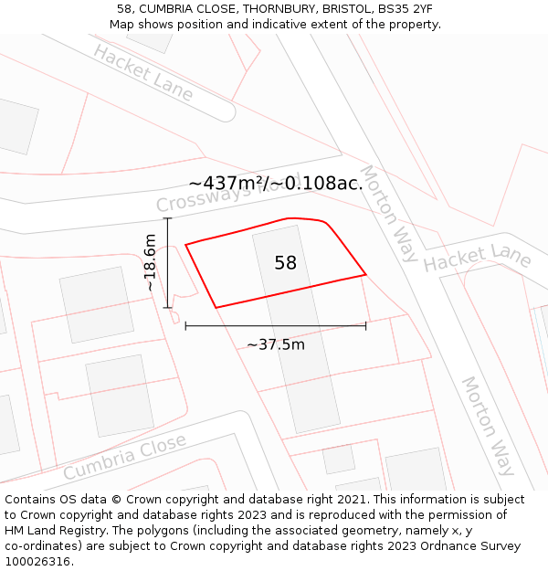 58, CUMBRIA CLOSE, THORNBURY, BRISTOL, BS35 2YF: Plot and title map
