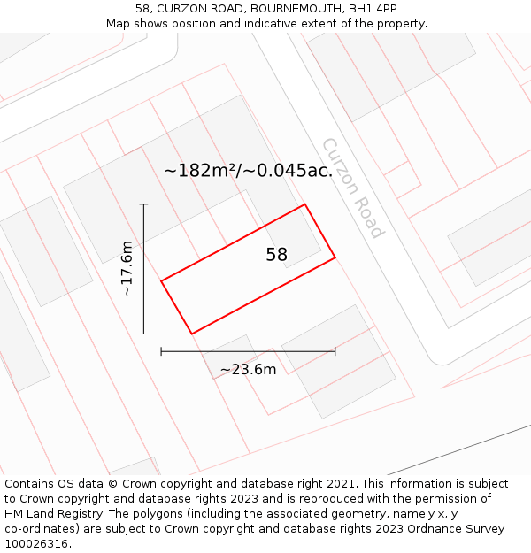 58, CURZON ROAD, BOURNEMOUTH, BH1 4PP: Plot and title map