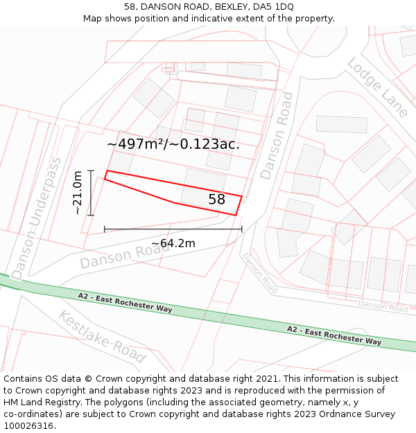 58, DANSON ROAD, BEXLEY, DA5 1DQ: Plot and title map