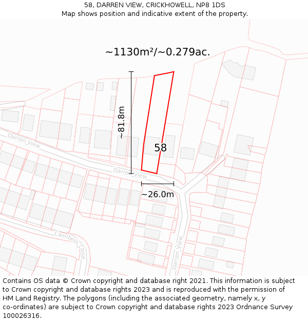 58, DARREN VIEW, CRICKHOWELL, NP8 1DS: Plot and title map