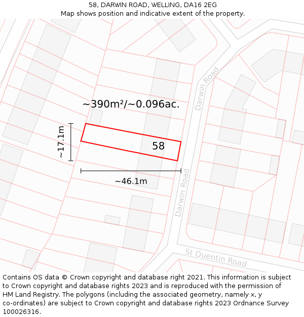 58, DARWIN ROAD, WELLING, DA16 2EG: Plot and title map