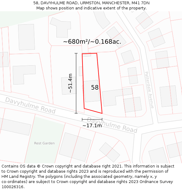 58, DAVYHULME ROAD, URMSTON, MANCHESTER, M41 7DN: Plot and title map