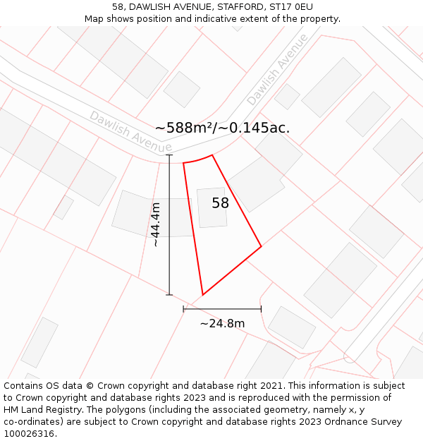 58, DAWLISH AVENUE, STAFFORD, ST17 0EU: Plot and title map