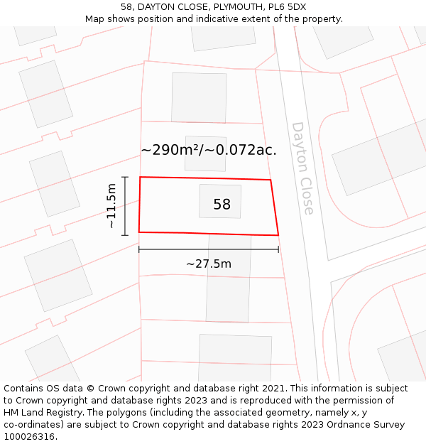 58, DAYTON CLOSE, PLYMOUTH, PL6 5DX: Plot and title map