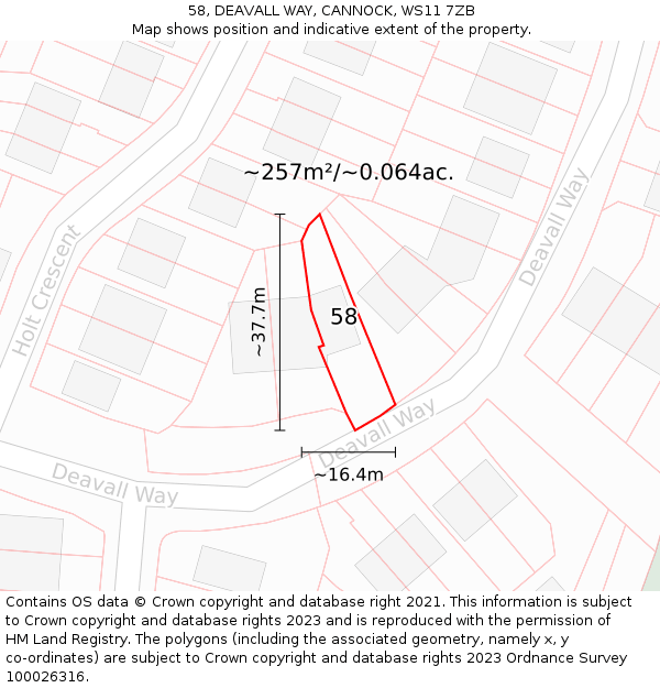 58, DEAVALL WAY, CANNOCK, WS11 7ZB: Plot and title map