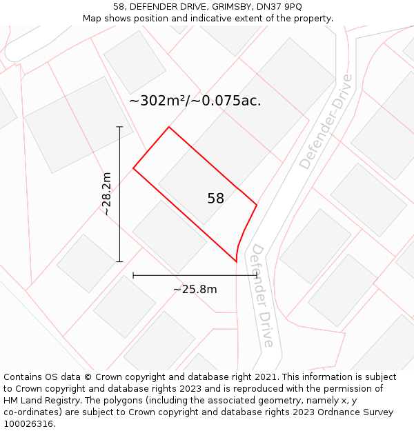58, DEFENDER DRIVE, GRIMSBY, DN37 9PQ: Plot and title map