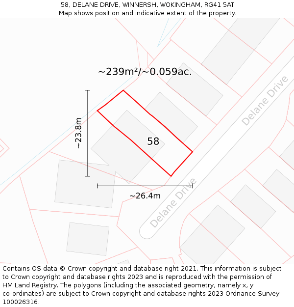 58, DELANE DRIVE, WINNERSH, WOKINGHAM, RG41 5AT: Plot and title map