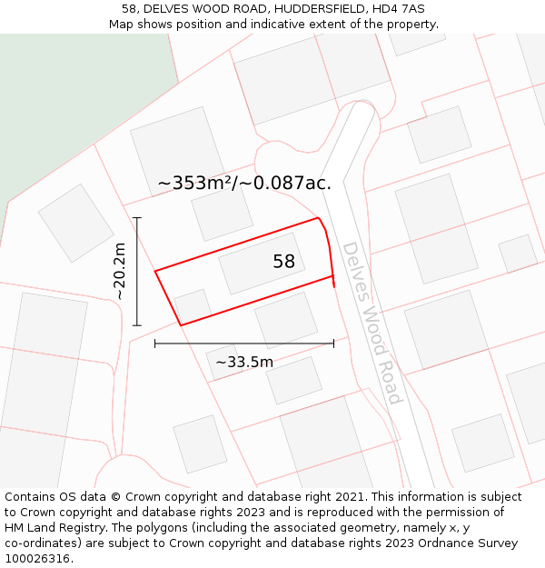58, DELVES WOOD ROAD, HUDDERSFIELD, HD4 7AS: Plot and title map