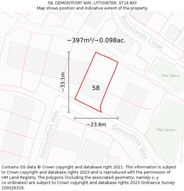 58, DEMONTFORT WAY, UTTOXETER, ST14 8XY: Plot and title map