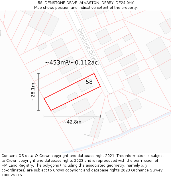 58, DENSTONE DRIVE, ALVASTON, DERBY, DE24 0HY: Plot and title map