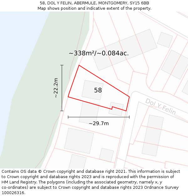 58, DOL Y FELIN, ABERMULE, MONTGOMERY, SY15 6BB: Plot and title map