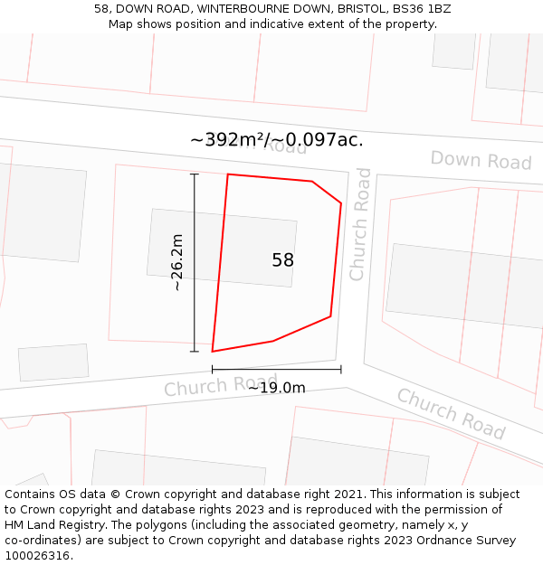 58, DOWN ROAD, WINTERBOURNE DOWN, BRISTOL, BS36 1BZ: Plot and title map