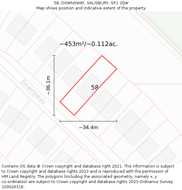 58, DOWNSWAY, SALISBURY, SP1 3QW: Plot and title map