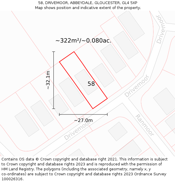 58, DRIVEMOOR, ABBEYDALE, GLOUCESTER, GL4 5XP: Plot and title map