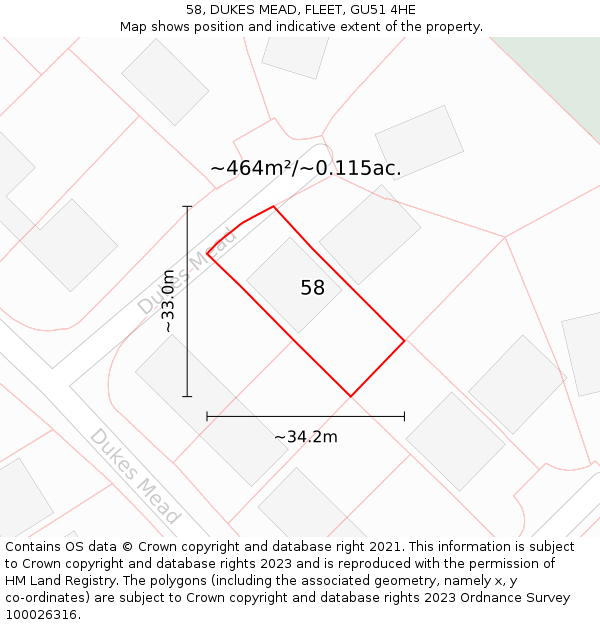 58, DUKES MEAD, FLEET, GU51 4HE: Plot and title map