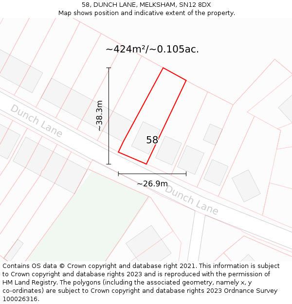 58, DUNCH LANE, MELKSHAM, SN12 8DX: Plot and title map