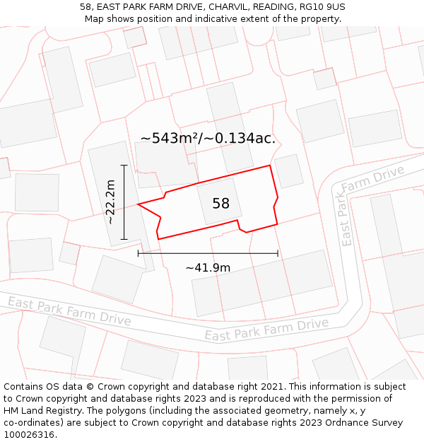 58, EAST PARK FARM DRIVE, CHARVIL, READING, RG10 9US: Plot and title map