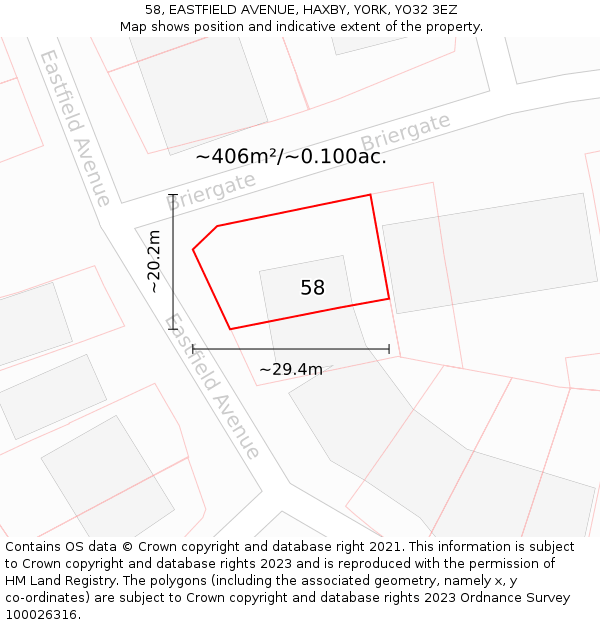 58, EASTFIELD AVENUE, HAXBY, YORK, YO32 3EZ: Plot and title map