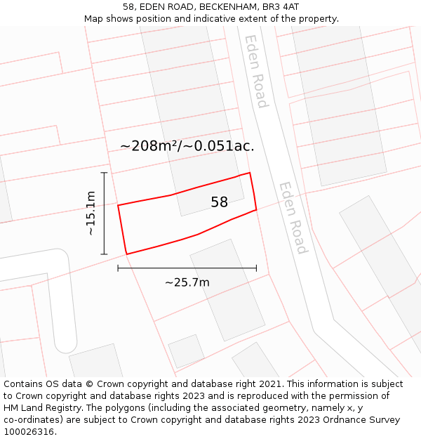 58, EDEN ROAD, BECKENHAM, BR3 4AT: Plot and title map