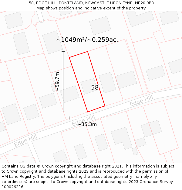 58, EDGE HILL, PONTELAND, NEWCASTLE UPON TYNE, NE20 9RR: Plot and title map