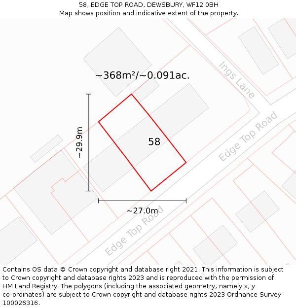 58, EDGE TOP ROAD, DEWSBURY, WF12 0BH: Plot and title map