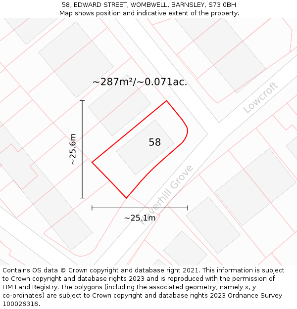 58, EDWARD STREET, WOMBWELL, BARNSLEY, S73 0BH: Plot and title map