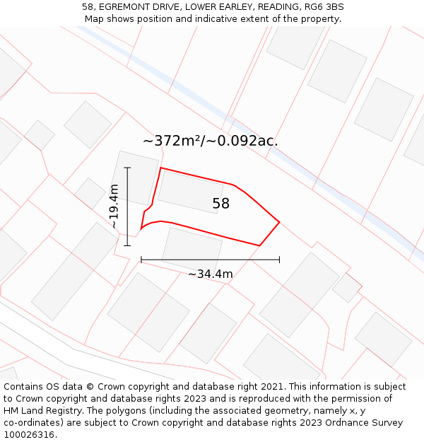 58, EGREMONT DRIVE, LOWER EARLEY, READING, RG6 3BS: Plot and title map