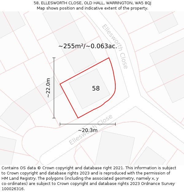 58, ELLESWORTH CLOSE, OLD HALL, WARRINGTON, WA5 8QJ: Plot and title map