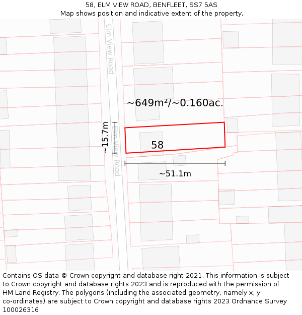 58, ELM VIEW ROAD, BENFLEET, SS7 5AS: Plot and title map