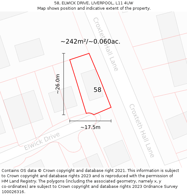 58, ELWICK DRIVE, LIVERPOOL, L11 4UW: Plot and title map