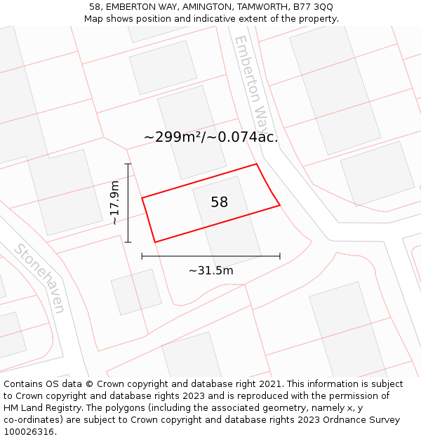 58, EMBERTON WAY, AMINGTON, TAMWORTH, B77 3QQ: Plot and title map