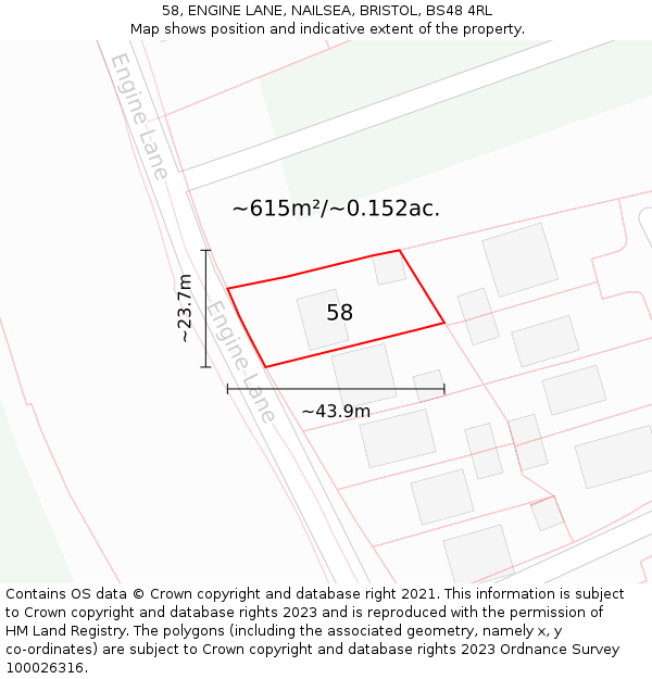 58, ENGINE LANE, NAILSEA, BRISTOL, BS48 4RL: Plot and title map