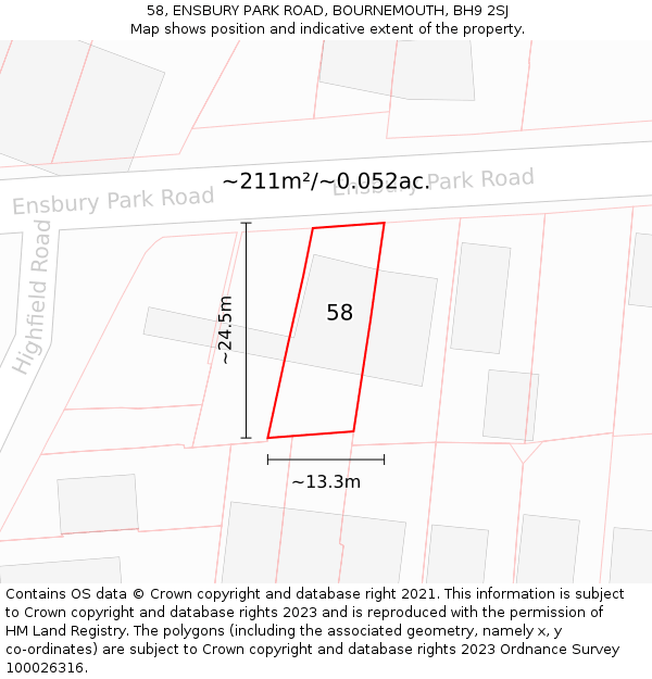 58, ENSBURY PARK ROAD, BOURNEMOUTH, BH9 2SJ: Plot and title map