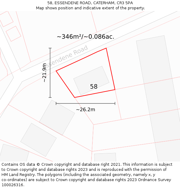 58, ESSENDENE ROAD, CATERHAM, CR3 5PA: Plot and title map