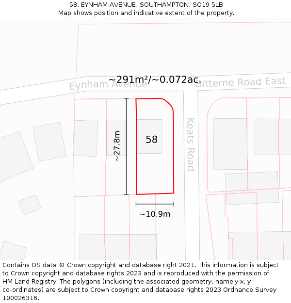 58, EYNHAM AVENUE, SOUTHAMPTON, SO19 5LB: Plot and title map