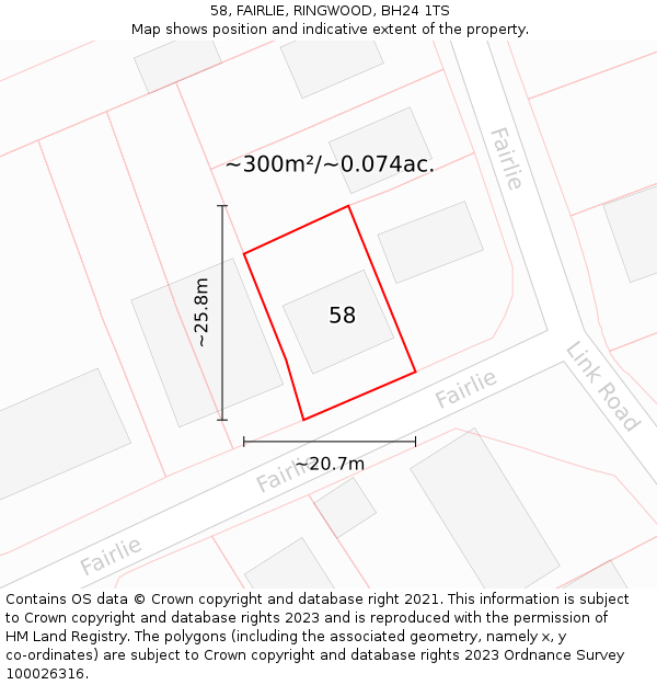 58, FAIRLIE, RINGWOOD, BH24 1TS: Plot and title map