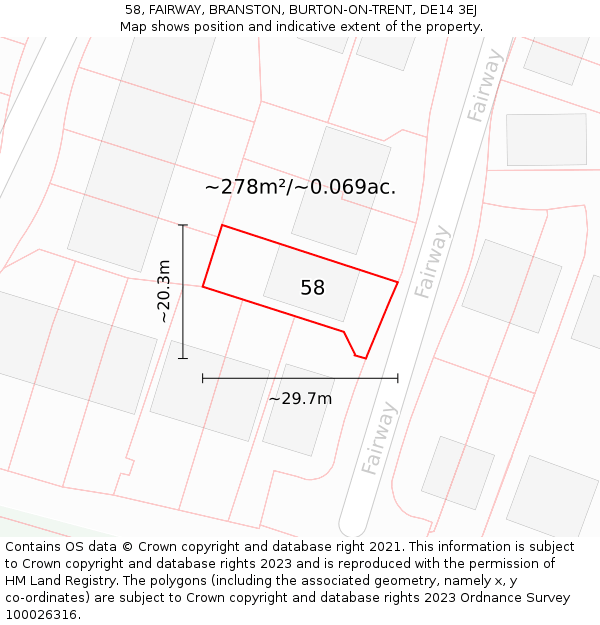 58, FAIRWAY, BRANSTON, BURTON-ON-TRENT, DE14 3EJ: Plot and title map