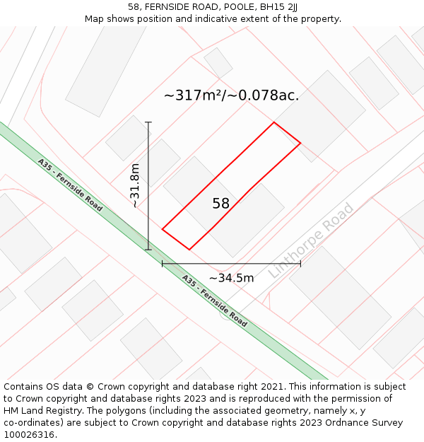 58, FERNSIDE ROAD, POOLE, BH15 2JJ: Plot and title map
