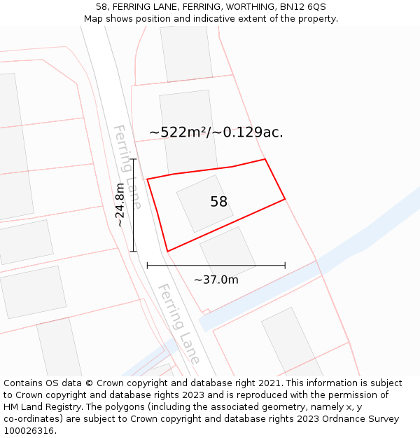 58, FERRING LANE, FERRING, WORTHING, BN12 6QS: Plot and title map
