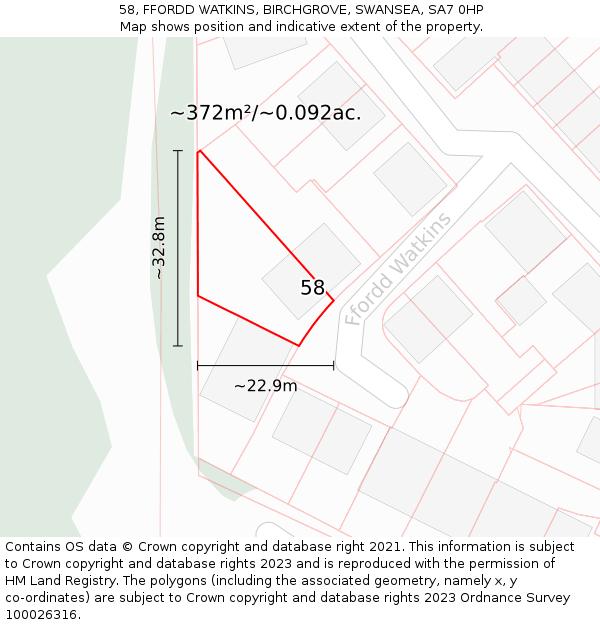 58, FFORDD WATKINS, BIRCHGROVE, SWANSEA, SA7 0HP: Plot and title map