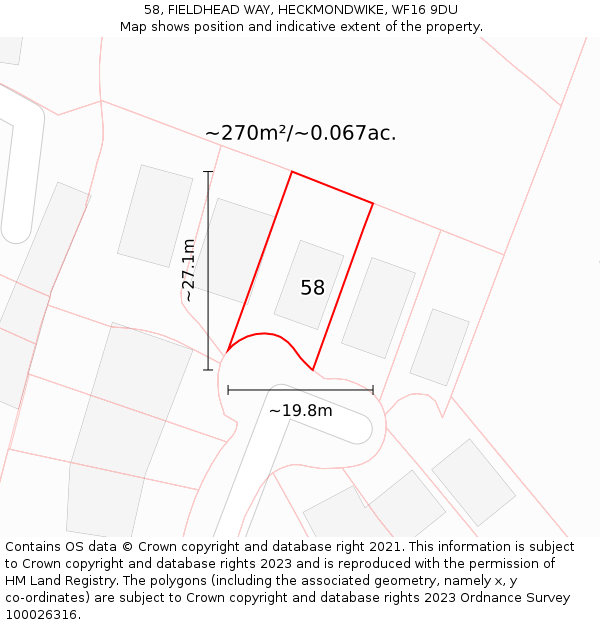 58, FIELDHEAD WAY, HECKMONDWIKE, WF16 9DU: Plot and title map