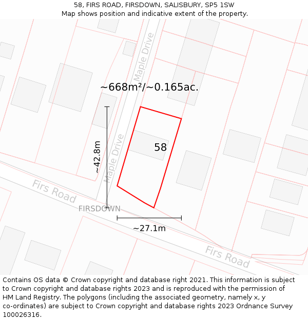 58, FIRS ROAD, FIRSDOWN, SALISBURY, SP5 1SW: Plot and title map