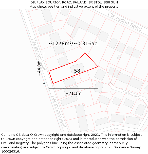 58, FLAX BOURTON ROAD, FAILAND, BRISTOL, BS8 3UN: Plot and title map